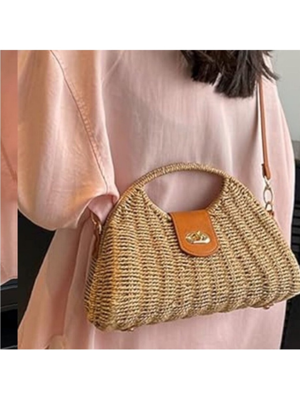 Straw Hand-woven Top-handle Crossbody Tote Bag - Picture 6 of 8
